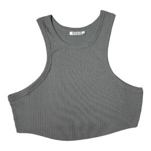 STEELE Lorenza Crop Top XL Gray Ribbed Knit NWT
